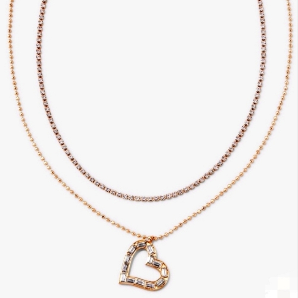 New SUGARFIX by BaubleBar Gold & Crystal Layered Heart Pendant Necklace